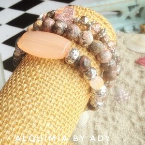 CURATED STACK Peach and Silver Layered Beaded Bracelet Set